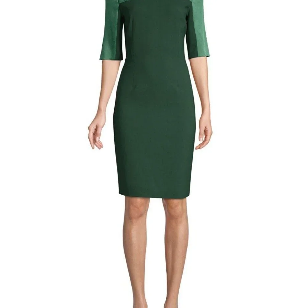 HUGO BOSS Danufa Stretch Wool Colorblock Sheath Dress In Pine Green - Picture 5 of 14